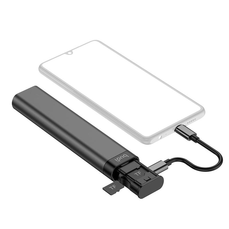 Universal 3-in-1 Smart Cable Box: Adapter, Card Storage, and Data USB for Mobile Devices.